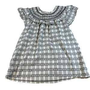 LOFT size S seersucker ruffle sleeveless top button up cream gingham 100% cotton